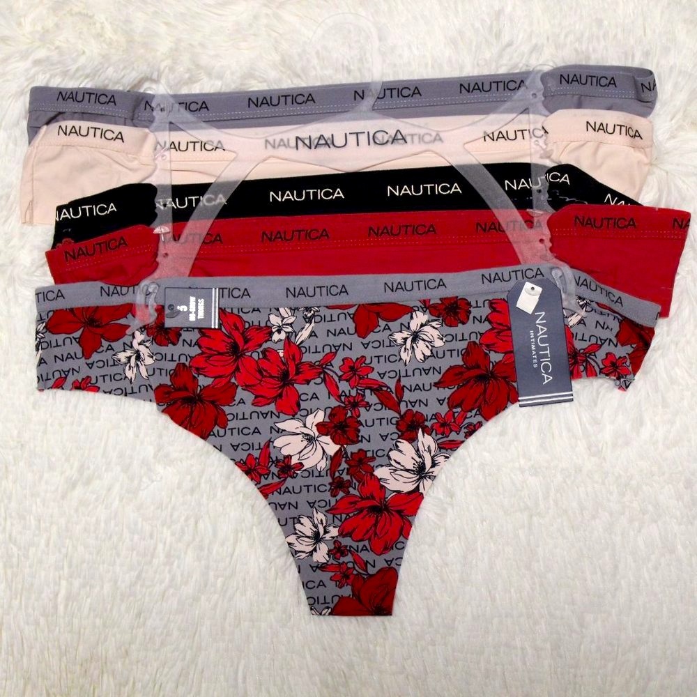 Nautica 5 Pack Women's No-Show Thongs Logo Panties